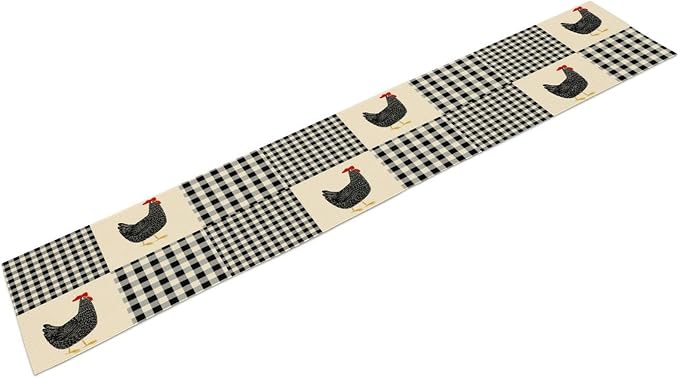 Farm Animal Table Runner, Chicken Hen Black White Buffalo Plaid Check Farmhouse - Image 8