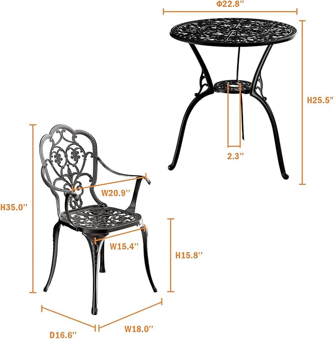 Patio Bistro Set of 2, Cast Aluminum, Outdoor Set w/Umbrella Hole, 3 Piece - Image 2