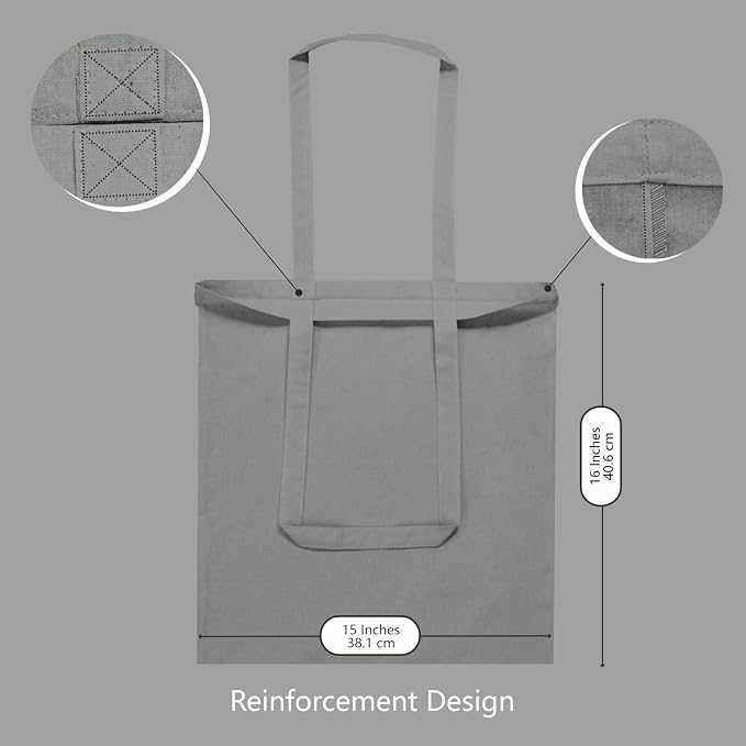TOPDesign 12-Pack Economical 16"x15" Light Grey Cotton Tote Bags, Lightweight - Image 3