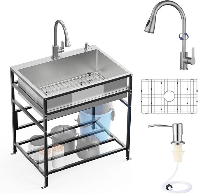 30x22 Inch Stainless Steel Utility Sink-Freestanding Laundry Sink Practicality by FAUENPEEY