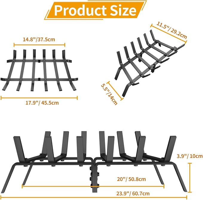 Fireplace Grate, 24 inch Solid Fireplace Log Holder, Heavy Duty Cast Iron - Image 2