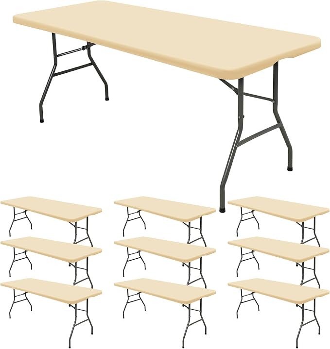 10 Pack Fitted Tablecloth for 6 Foot Rectangle Tables, Washable Stretch Folding by REWOMC