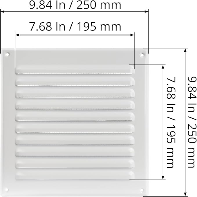 Square Ventilation Grille / 8" x 8" Inch Inside Measurement/White Metal Air - Image 2