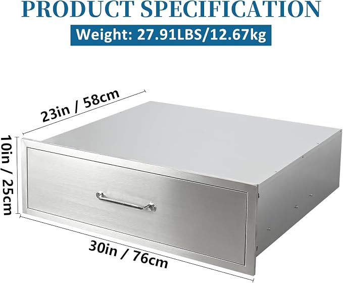 Outdoor Kitchen Drawers 30"Wx10"Hx23"D Flush Mount Access Single Drawer BBQ - Image 2