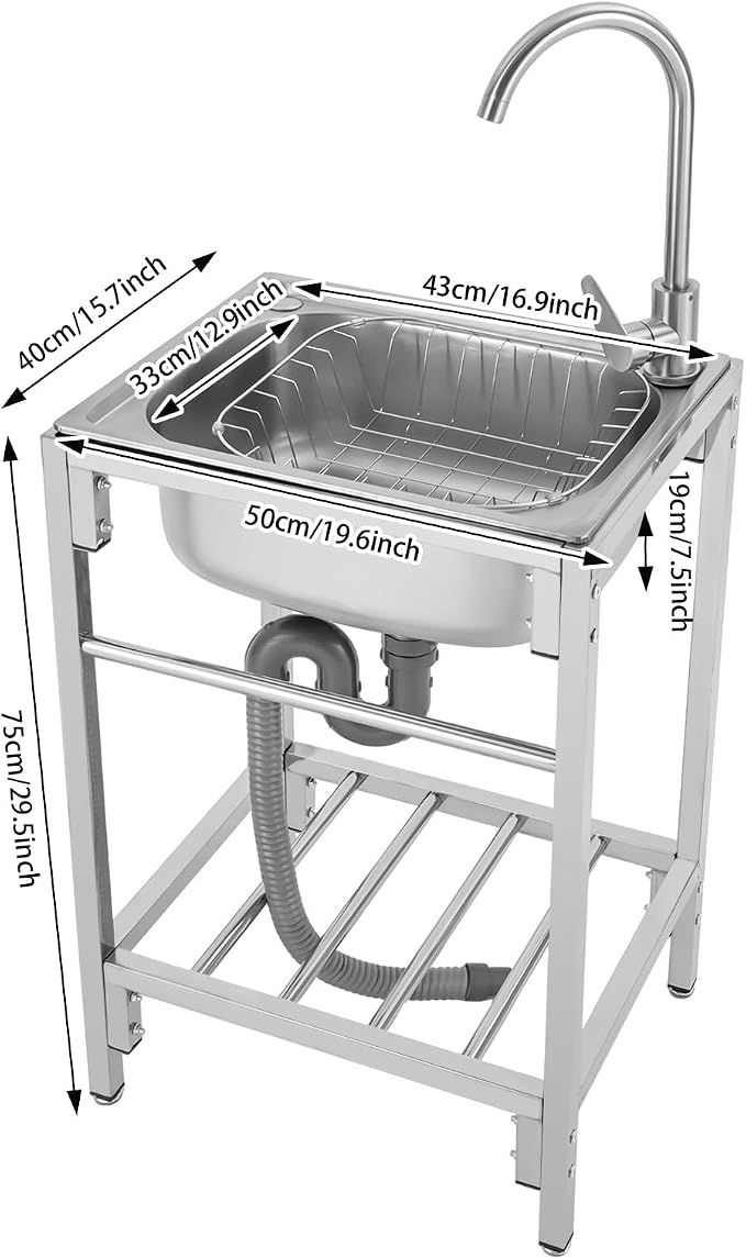 Stainless Steel Utility Sink Single Bowl Freestanding Laundry Sink - Image 2