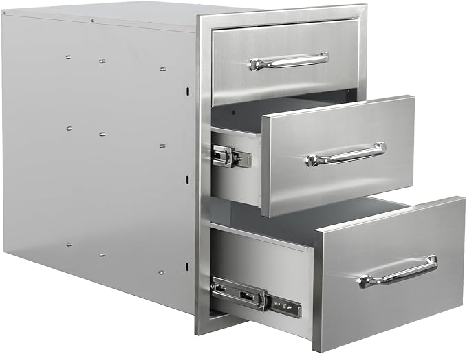 Outdoor Kitchen Drawers 16" W x 21" H x 23" D Stainless Steel Triple Drawers by Unknown