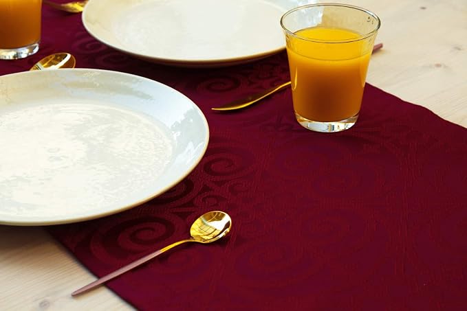 Red Table Runner 108 inch, Cranberry Damask Dresser Scarf, Outdoor Coffee Table - Image 8