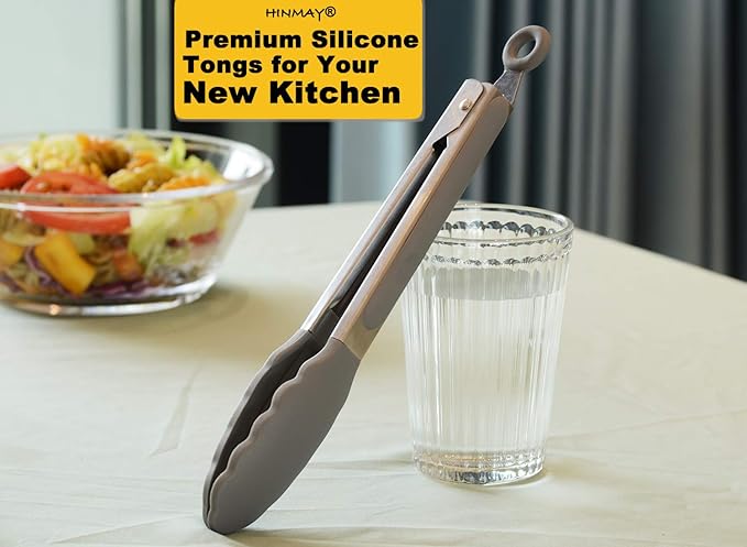 Tongs with Silicone Tips, 3-Pack, 9-Inch Stainless Steel, Gray