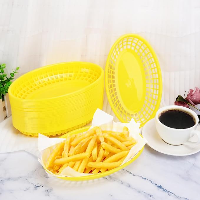 80 Pcs 9 x 5.7 Inch Reusable Oval Fast Food Baskets, Sturdy Plastic Serving - Image 4