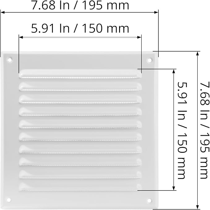 Square Ventilation Grille / 6" x 6" Inch Inside Measurement/White Metal Air - Image 2