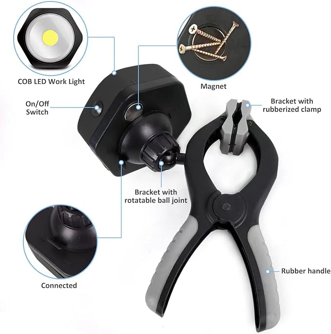 250 Lumens COB LED Clamp Light, Rotatable Grill Light - Image 2