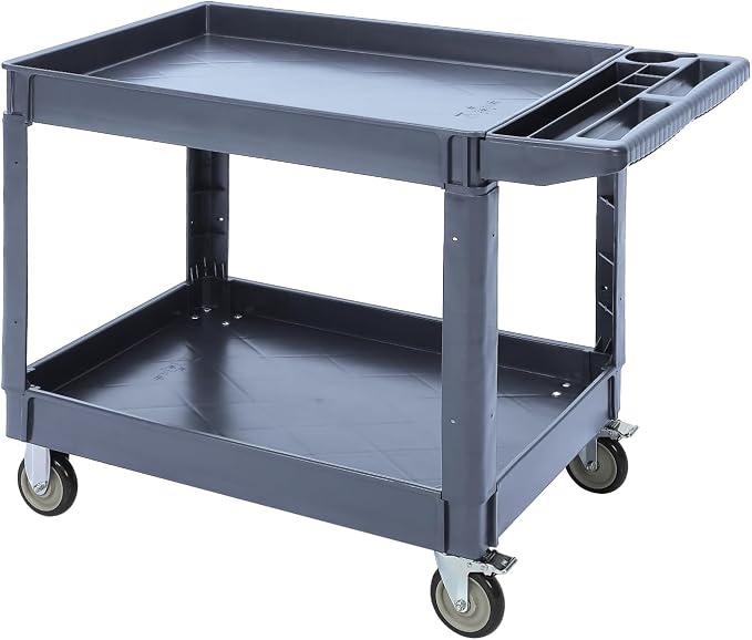 Utility Service Cart with Wheels and Two Trays, Service Cart 2-Shelf 500lbs by Unknown