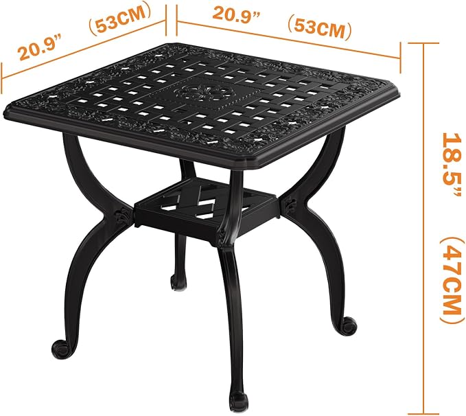 Cast Aluminum Outdoor Side Table, All Weather Square Bistro Table, Outdoor - Image 3