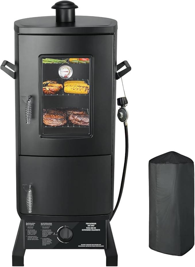 Propane Smoker, Vertical Matte Black Alloy Steel with Adjustable Racks