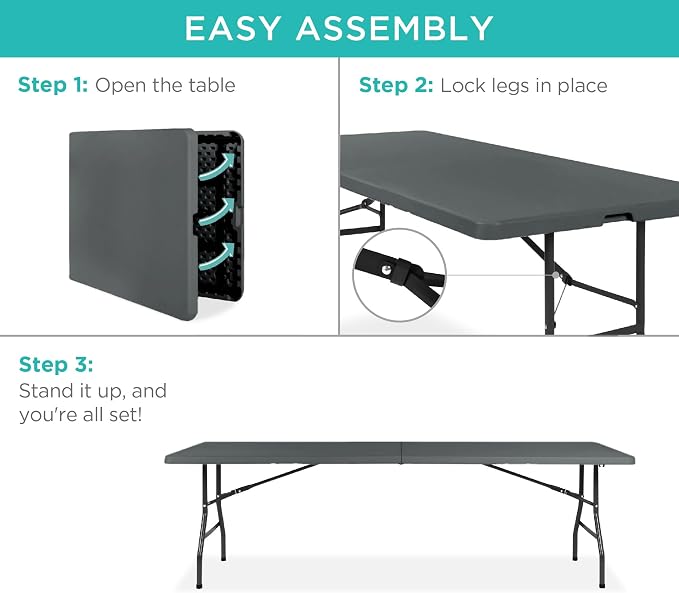 Best Choice Products 8ft Plastic Folding Table, Indoor Outdoor Heavy Duty - Image 7
