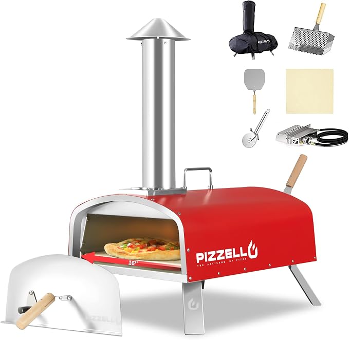 PIZZELLO 16" Outdoor Pizza Oven Propane & Wood Fired Stainless Steel Pizza Grill by PIZZELLO