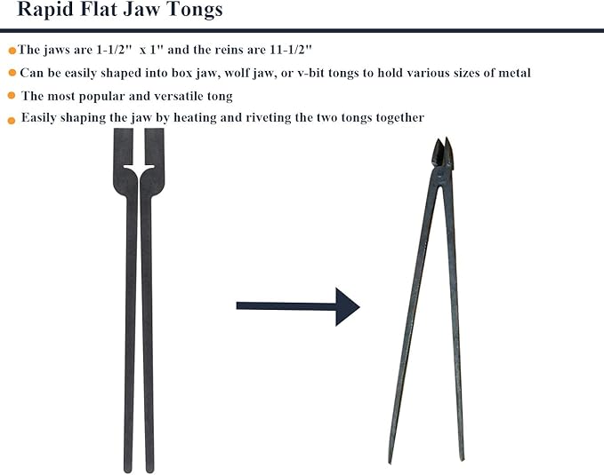 Tongs Set of 6 Blacksmith Blanks, 5/16 Inch Mild Steel, Black