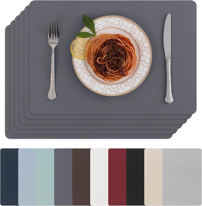 SHACOS Placemats Set of 6 Faux Leather Waterproof Leakproof Wipeable PU by SHACOS