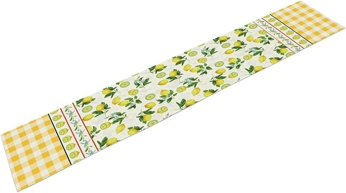 Lemon Buffalo Plaid Table Runner, Rustic Farm Fruit Aesthetic Country Farmhouse - Image 3