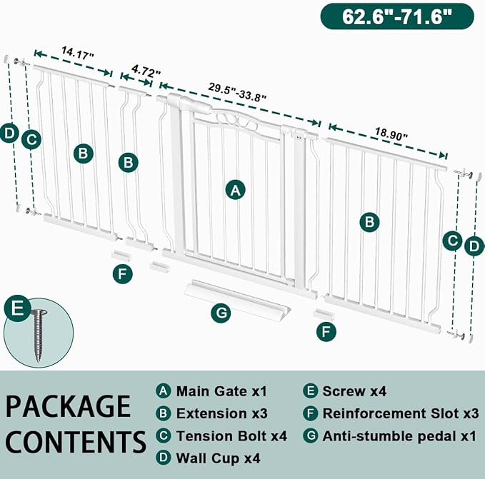 Fairy Baby 62.5"-71.6" Extra Wide Long Baby Gate - Image 2