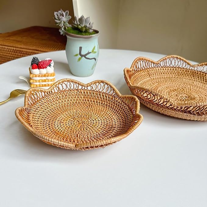 RT&BS Rattan Fruit Baskets for Serving, Handwoven Bread Basket, Christmas Food - Image 3