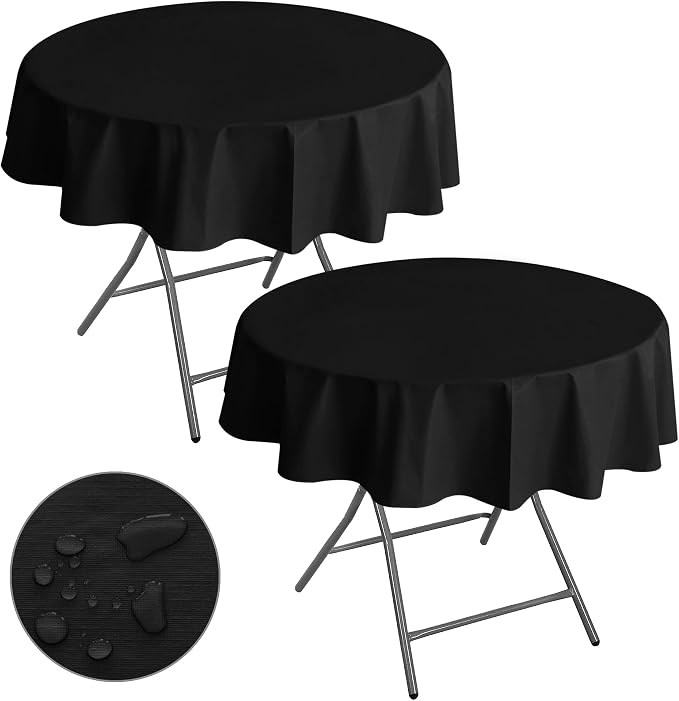 Nasitos 2 Pack Round Black Tablecloth 60 Inch-Vinyl Tablecloths Spill-Proof by Nasitoshomedecor