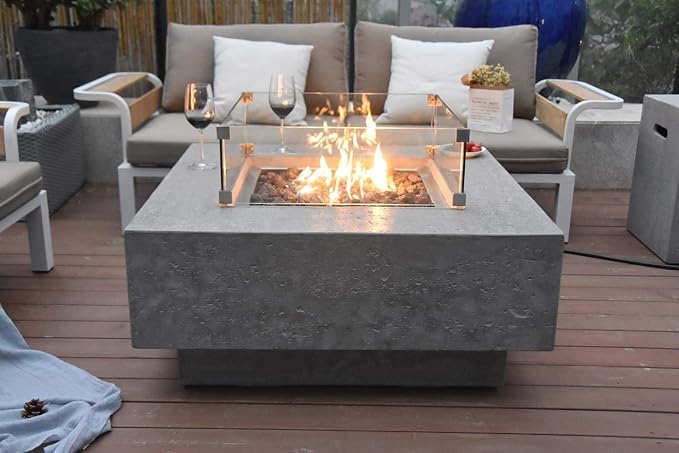 Elementi | Manhattan Gas Fire Pit Cast Concrete 36" Square Fire Table, Outdoor - Image 7