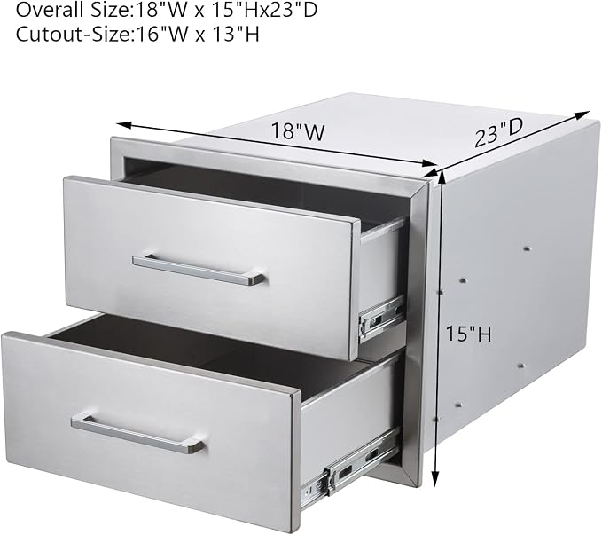 18" W x 15" H x 23" D Stainless Steel Outdoor Kitchen Drawers BBQ Drawers - Image 2