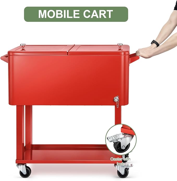EDOSTORY 80 Quart Rolling Ice Chest Cooler Cart, Patio Backyard Party Drink - Image 5