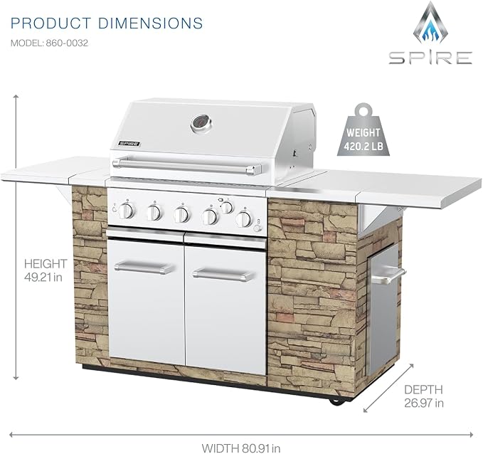 SPIRE Premium 5 Burner Built In Gas Grill Island Head, Stainless Steel 30 Inch - Image 5