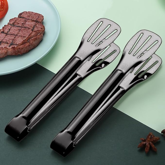 Serving Tongs 4 Pack, 9 Inch Black Stainless Steel Buffet Tongs