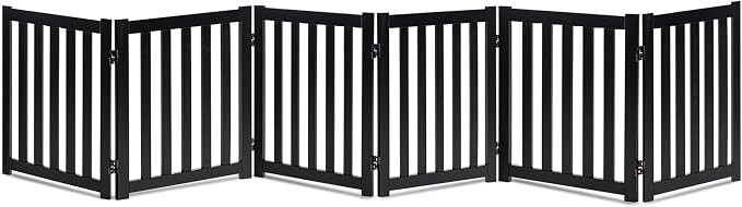 LZRS 6-Panel Extra-Wide Freestanding Wooden Dog Gate Indoor – 24”High Foldable by LZRSPET