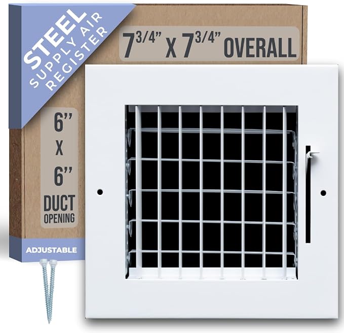 Fits 6x6 Duct Opening Steel Adjustable Air Supply Grille by Handua | Register by Handua
