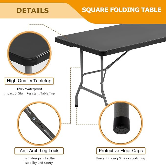 FDW 8FT Folding Table Half Portable Foldable Table Picnic Table - Image 4