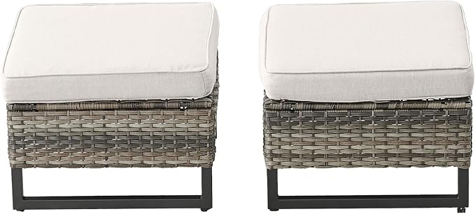 HUMMUH Outdoor Ottomans for Patio Set of 2 PE Wicker Outdoor Footstool - Image 3