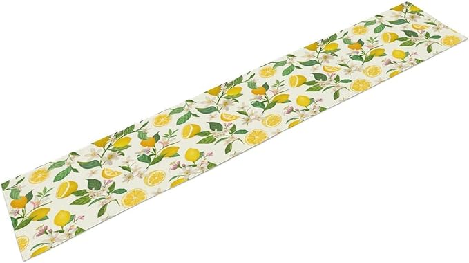 Yellow Lemon Table Runner, Spring Floral Summer Fruits Print Table Decoration - Image 3