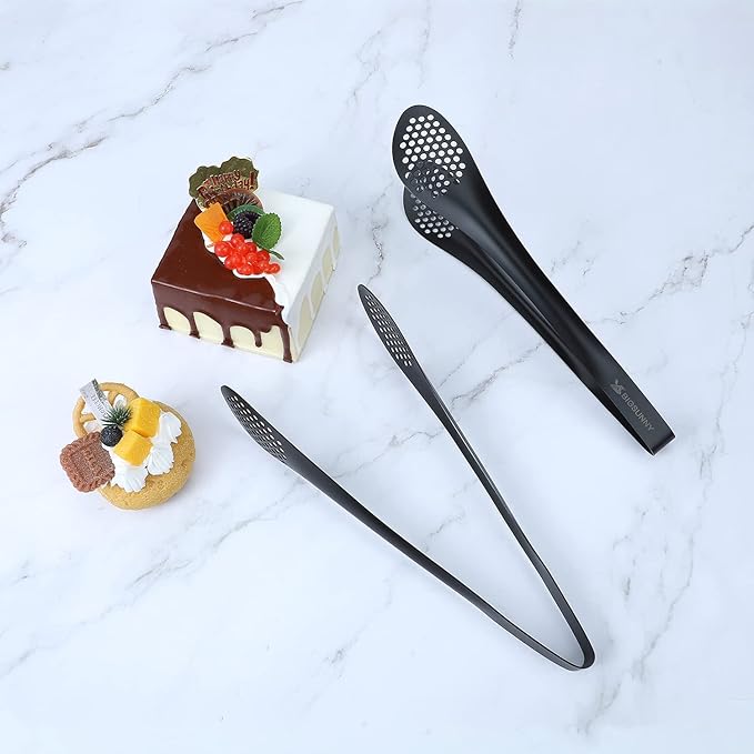 Tongs - 11 Inch Mirror-Polished 304 Stainless Steel, Black