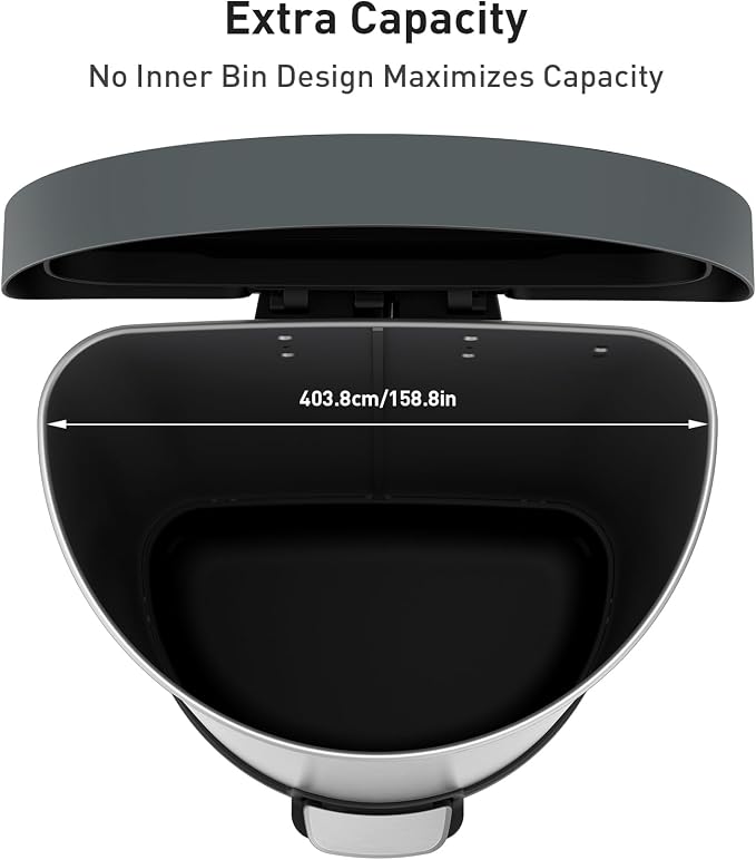 EKO Aria Brushed Stainless Steel Step Kitchen Trash Can Semi-Round 45L - Image 3