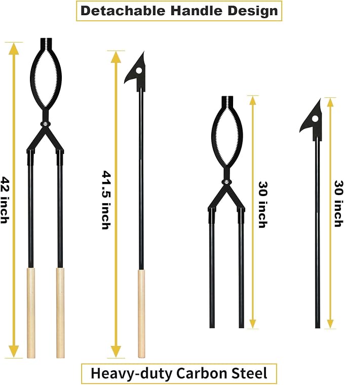 42" Fire Tongs Firewood Log Grabbers and Fire Poker Set, Portable Detachable - Image 3
