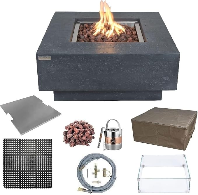 Elementi | Bundle Manhattan Gas Fire Pit Cast Concrete 36" Square Fire Table by AMSFireplaceInc