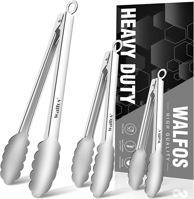 Tongs Set of 3, Stainless Steel BBQ Tongs in 7, 9 and 12 Inch