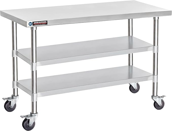 DuraSteel Stainless Steel Work Table 30" x 60" x 34" Height w/ 4 Caster Wheels by Unknown