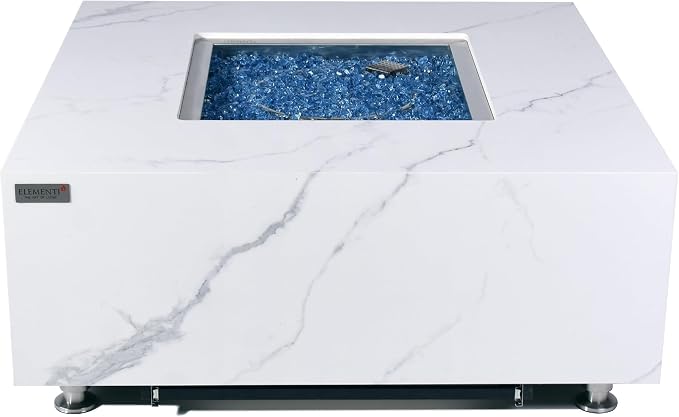 Elementi+ | Bianco Gas Fire Pit | Marble Porcelain & Metal Frame | 40" Square - Image 3