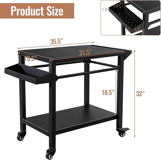 Outdoor Grill Cart Stand Table Pizza Oven - Image 2