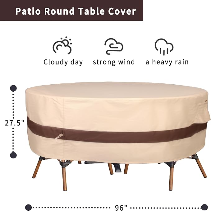 Round Patio Furniture Cover, Heavy Duty and Waterproof - Image 2