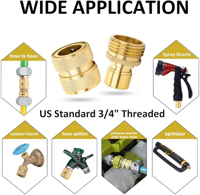 STYDDI Brass Full Flow Garden Hose Quick Release Connect Adaptor Fitting - Image 5