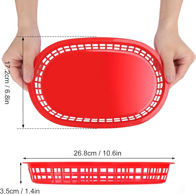 60 Pack Fast Food Baskets, 10.6 x6. 7 Inch Versatile Red Plastic Food Baskets - Image 2