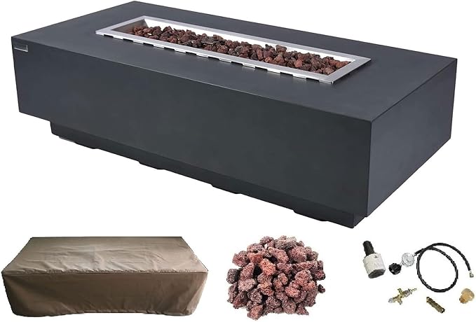 Elementi | Granville Gas Fire Pit Cast Concrete 60" Rectangular Fire Table by AMSFireplaceInc