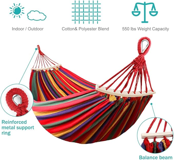 Hammock, Red 320G Canvas, 550 lb Capacity, 80.7 x 61 Inch Bed