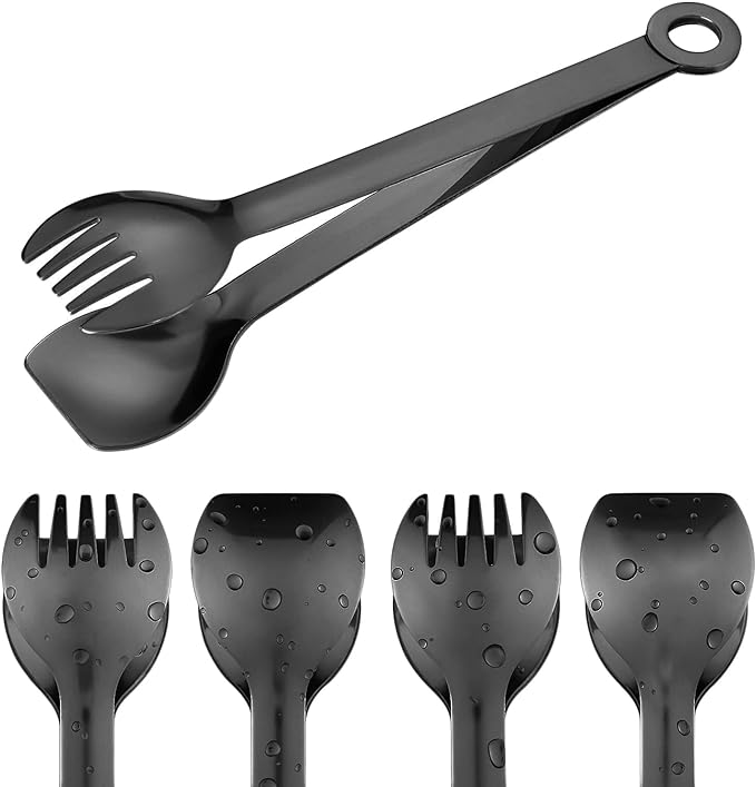 Tongs for Serving, 6 Inch Black Stainless Steel, Set of 4